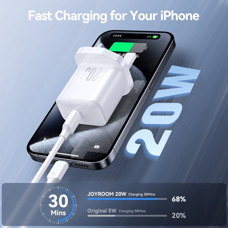 JOYROOM JR-TCF20 PD20W Type-C Port Charger Kit with Type-C to Type-C Cable, Plug:UK Plug(White)