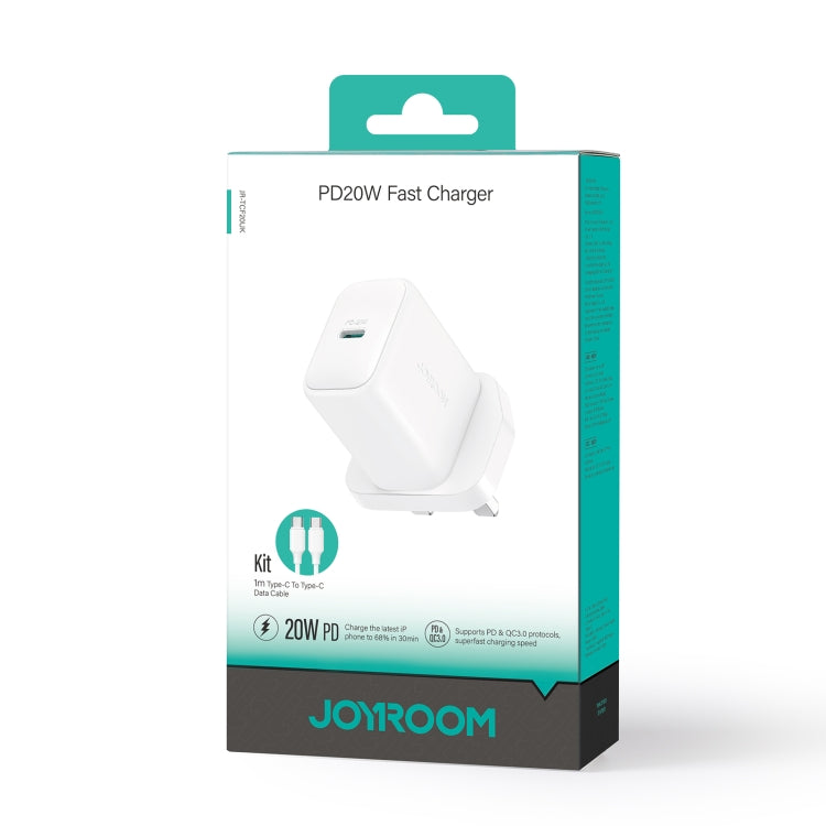 JOYROOM JR-TCF20 PD20W Type-C Port Charger Kit with Type-C to Type-C Cable, Plug:UK Plug(White)