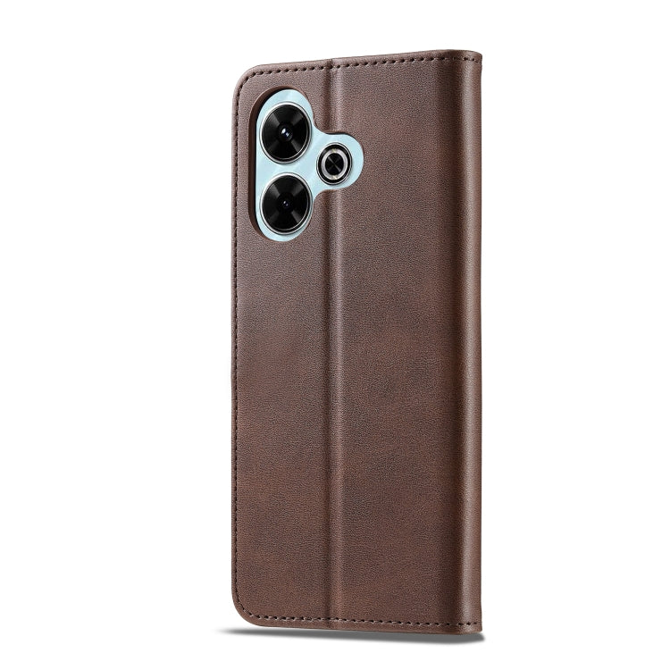 For Redmi 13 4G LC.IMEEKE Calf Texture Leather Phone Case(Coffee)