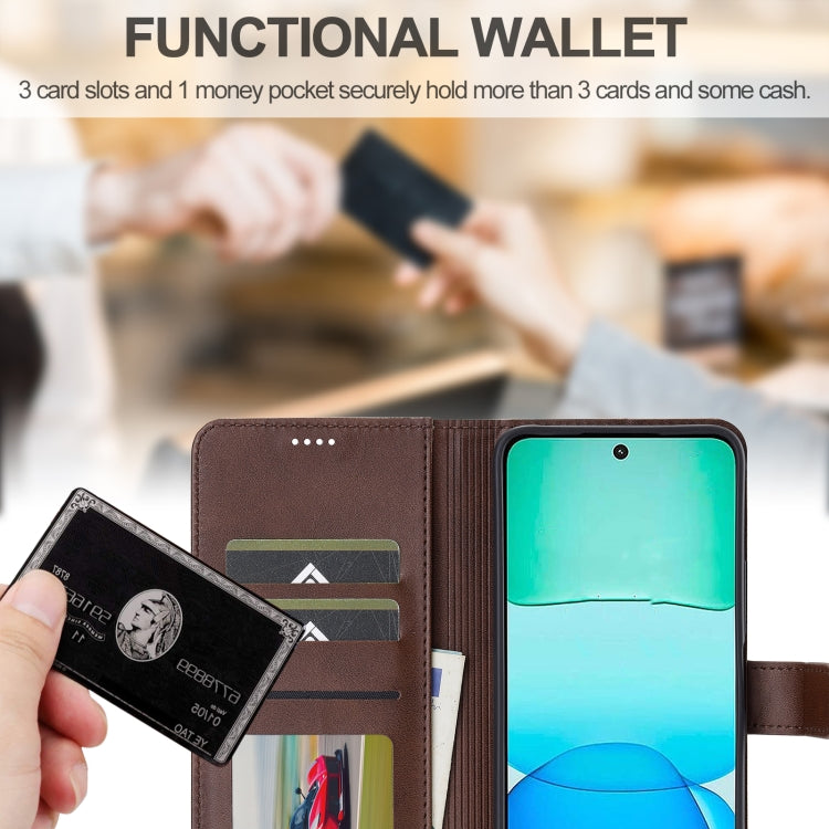 For Redmi 13 4G LC.IMEEKE Calf Texture Leather Phone Case(Coffee)