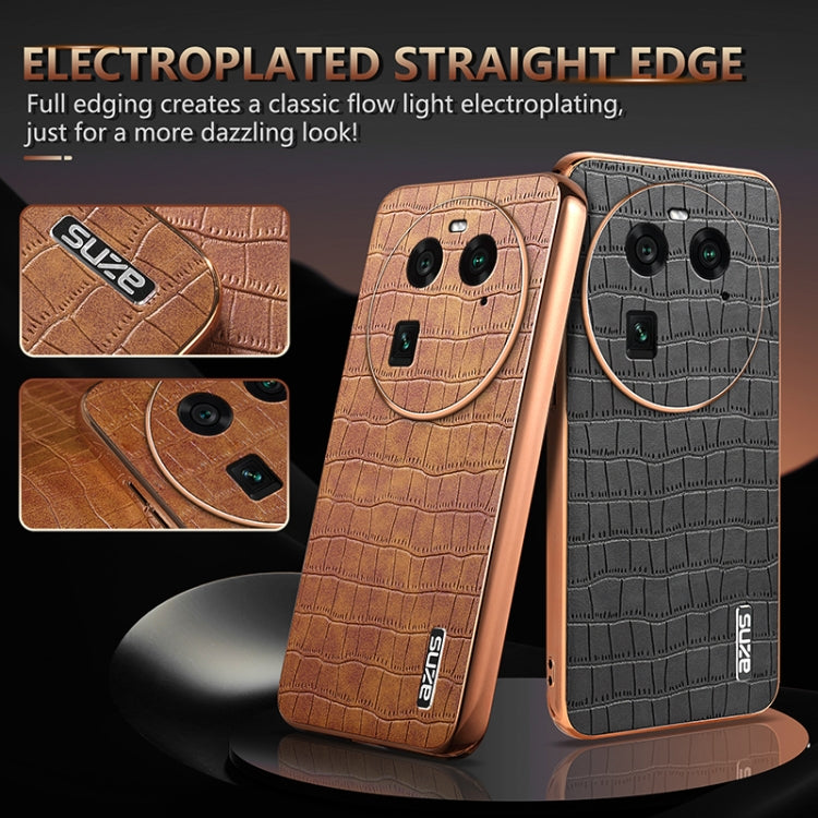 For OPPO Find X6 AZNS Electroplated Frame Crocodile Texture Full Coverage Phone Case(Blue)