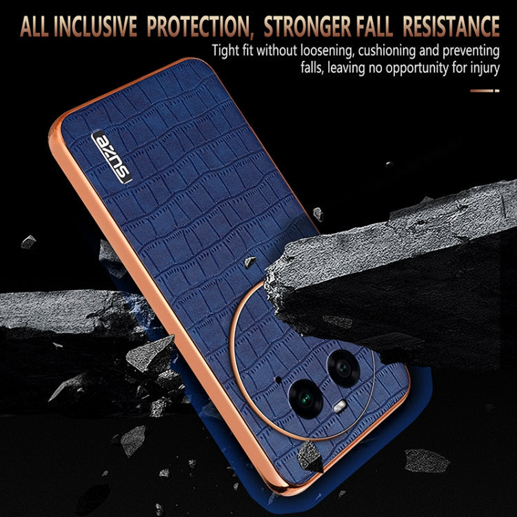 For OPPO Find X6 AZNS Electroplated Frame Crocodile Texture Full Coverage Phone Case(Blue)