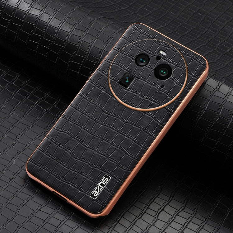 For OPPO Find X6 Pro AZNS Electroplated Frame Crocodile Texture Full Coverage Phone Case(Black)