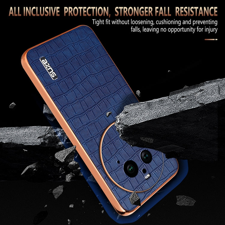 For OPPO Find X6 Pro AZNS Electroplated Frame Crocodile Texture Full Coverage Phone Case(Black)