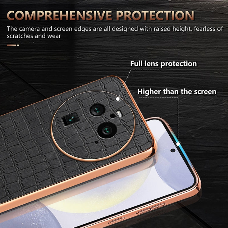 For OPPO Find X6 Pro AZNS Electroplated Frame Crocodile Texture Full Coverage Phone Case(Black)