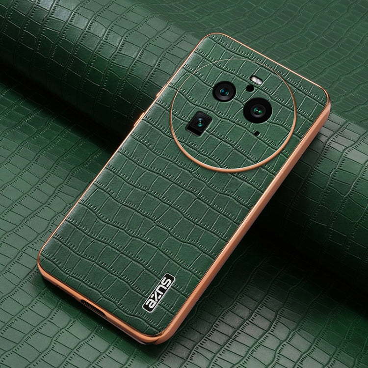 For OPPO Find X6 Pro AZNS Electroplated Frame Crocodile Texture Full Coverage Phone Case(Green)
