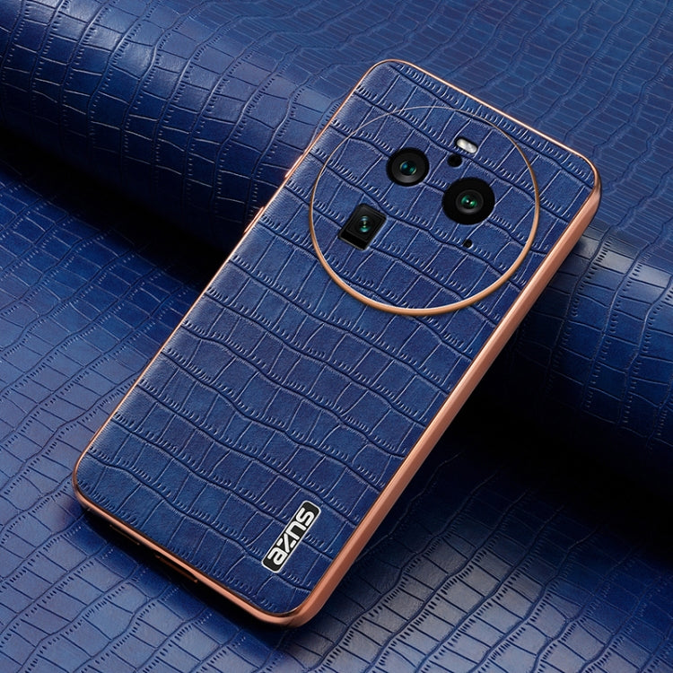 For OPPO Find X6 Pro AZNS Electroplated Frame Crocodile Texture Full Coverage Phone Case(Blue)
