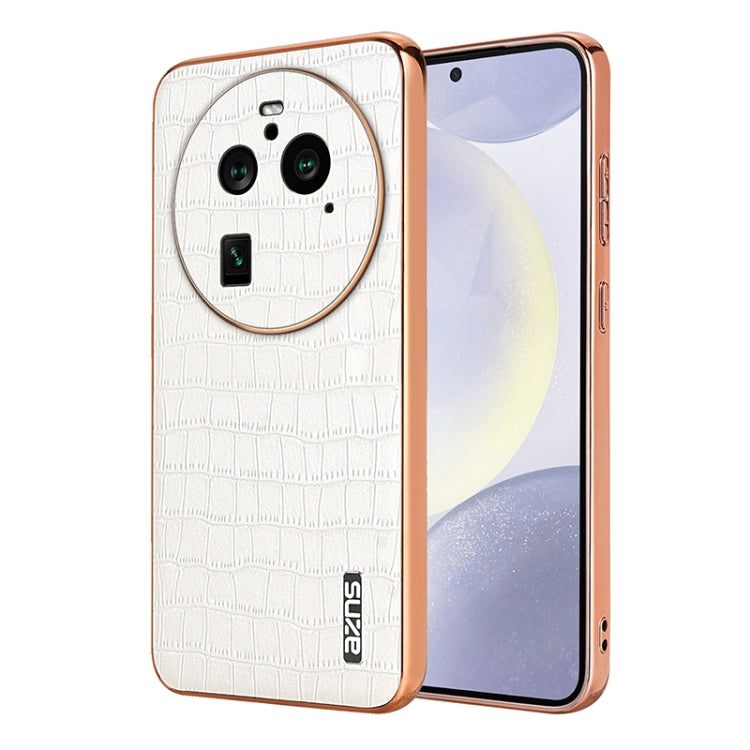 For OPPO Find X6 Pro AZNS Electroplated Frame Crocodile Texture Full Coverage Phone Case(White)