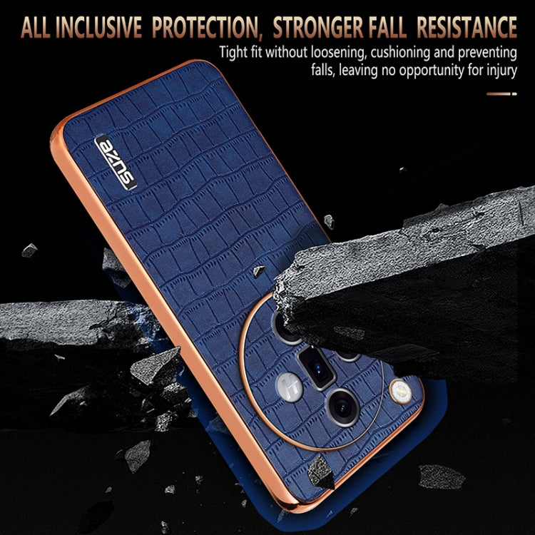 For OPPO Find X7 Ultra AZNS Electroplated Frame Crocodile Texture Full Coverage Phone Case(Brown)