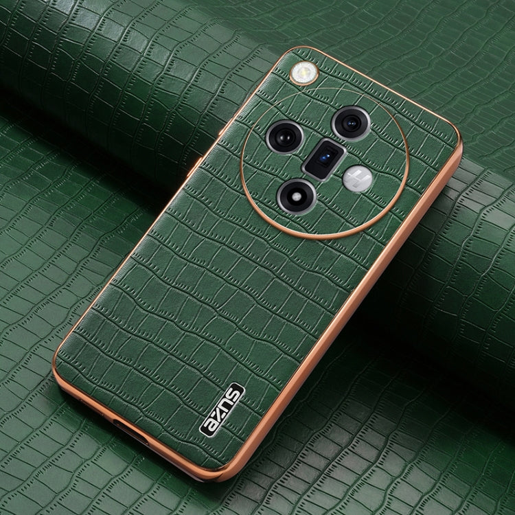 For OPPO Find X7 Ultra AZNS Electroplated Frame Crocodile Texture Full Coverage Phone Case(Green)