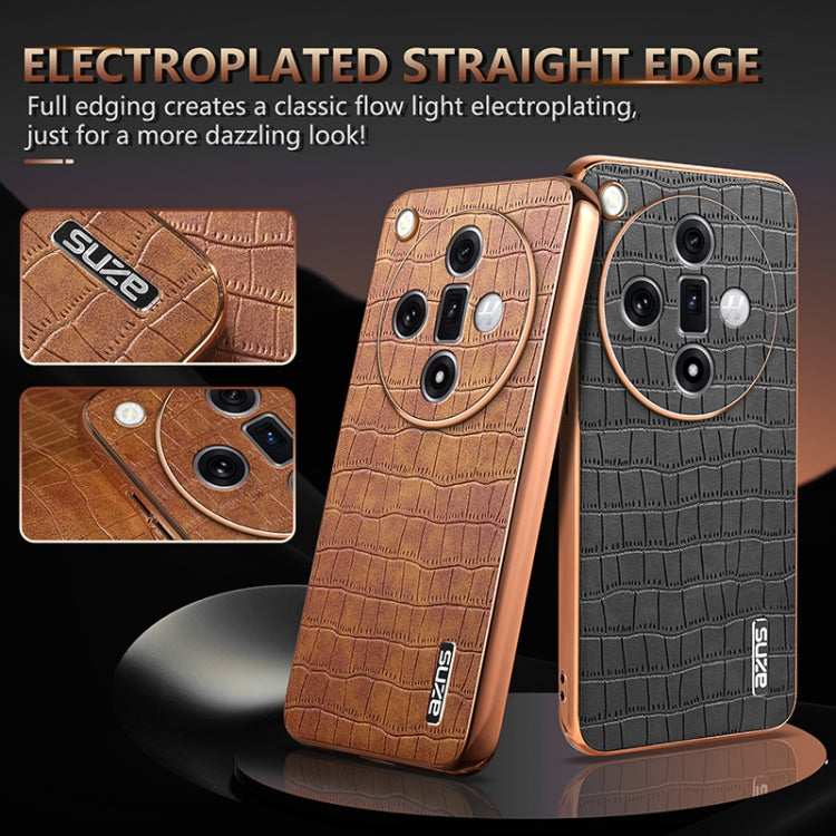 For OPPO Find X7 Ultra AZNS Electroplated Frame Crocodile Texture Full Coverage Phone Case(Blue)