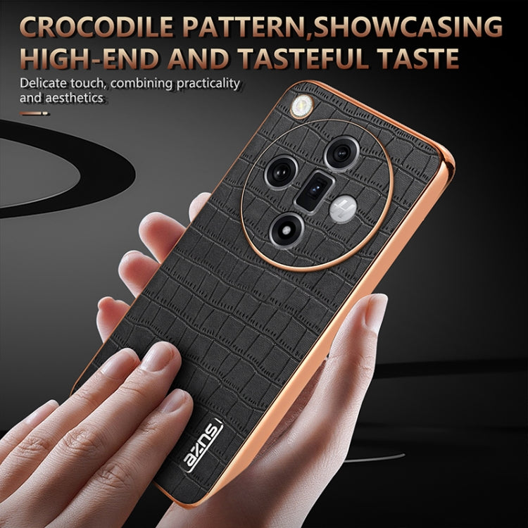 For OPPO Find X7 Ultra AZNS Electroplated Frame Crocodile Texture Full Coverage Phone Case(Blue)