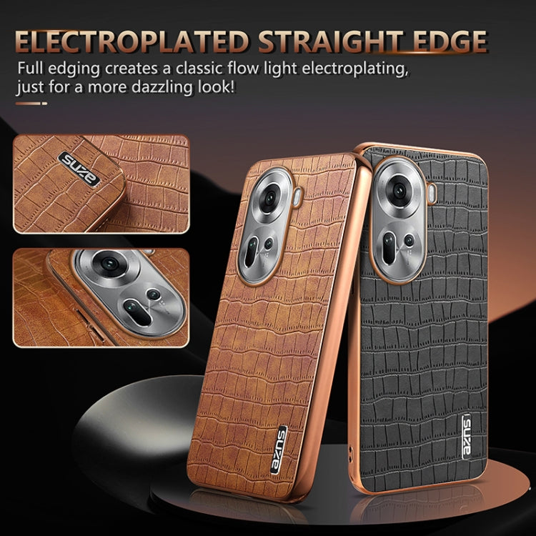 For OPPO Reno11 Global AZNS Electroplated Frame Crocodile Texture Full Coverage Phone Case(Brown)