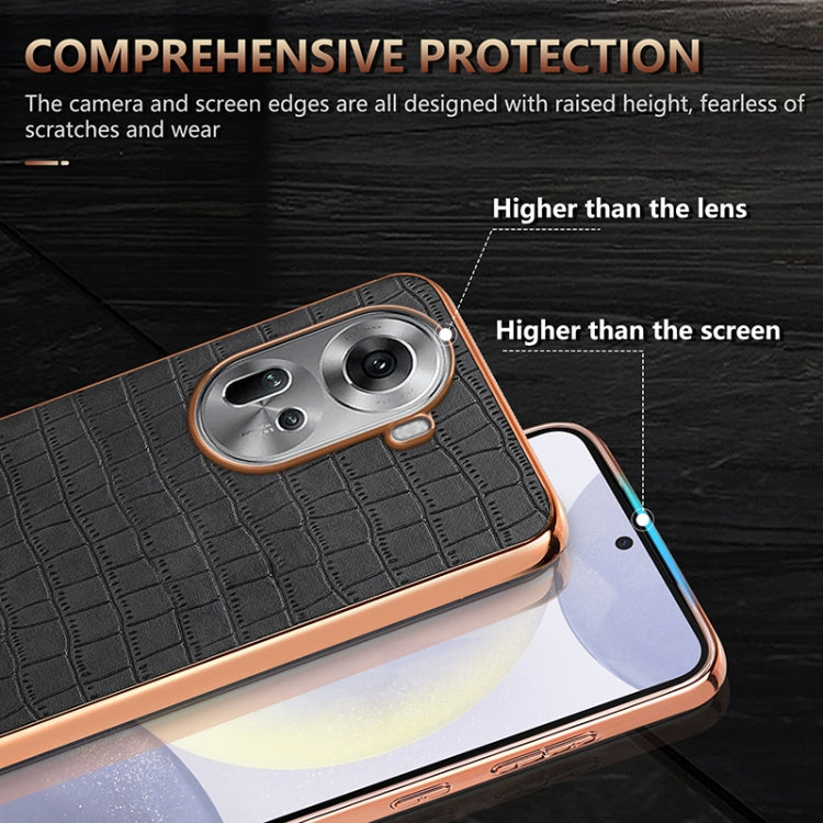 For OPPO Reno11 Global AZNS Electroplated Frame Crocodile Texture Full Coverage Phone Case(Green)