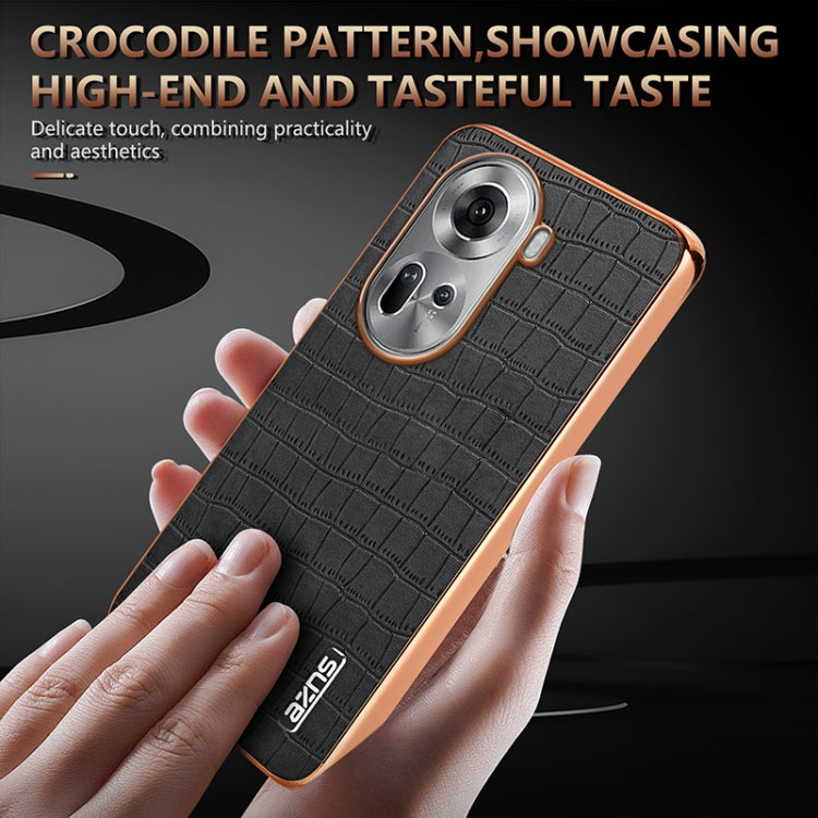 For OPPO Reno11 Global AZNS Electroplated Frame Crocodile Texture Full Coverage Phone Case(Green)
