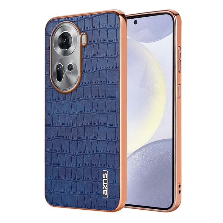 For OPPO Reno11 Global AZNS Electroplated Frame Crocodile Texture Full Coverage Phone Case(Blue)