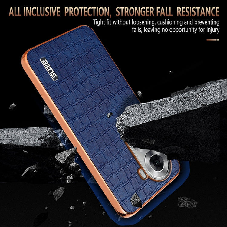 For OPPO Reno11 Global AZNS Electroplated Frame Crocodile Texture Full Coverage Phone Case(White)