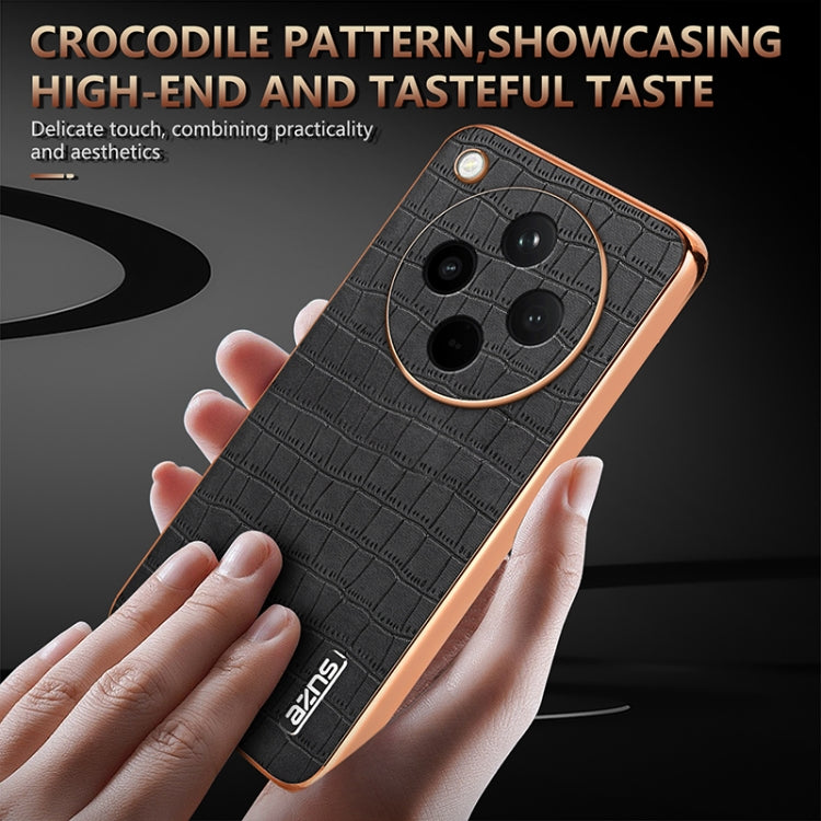 For OPPO Find X8 AZNS Electroplated Frame Crocodile Texture Full Coverage Phone Case(Brown)