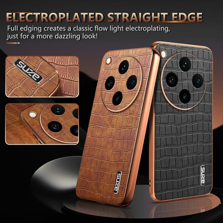 For OPPO Find X8 Pro AZNS Electroplated Frame Crocodile Texture Full Coverage Phone Case(Brown)