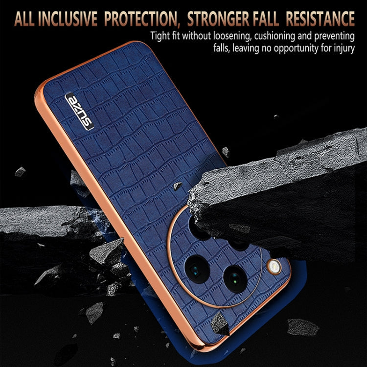For OPPO Find X8 Pro AZNS Electroplated Frame Crocodile Texture Full Coverage Phone Case(Blue)