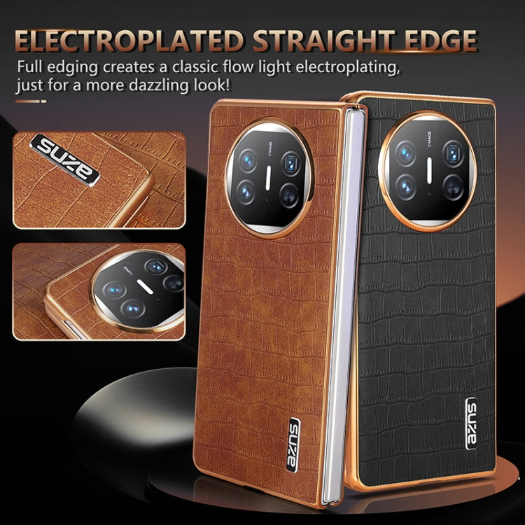 For Huawei Mate X3 / X5 AZNS Electroplated Frame Crocodile Texture Full Coverage Phone Case(Brown)