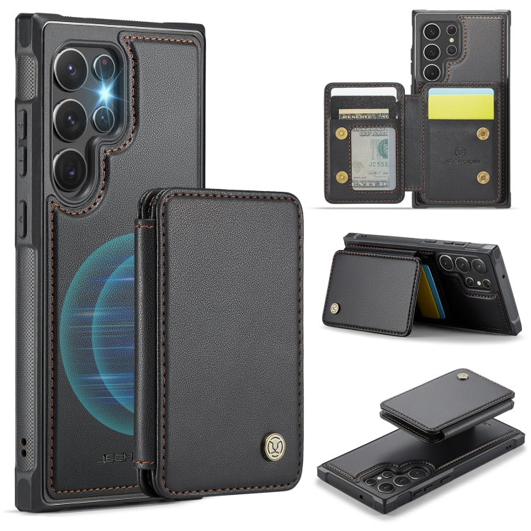 For Samsung Galaxy S22 Ultra 5G JEEHOOD J05 Business Magnetic Style RFID Leather Phone Case(Black)