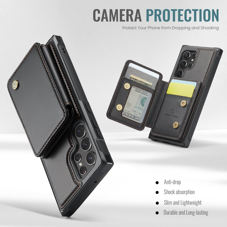 For Samsung Galaxy S22 Ultra 5G JEEHOOD J05 Business Magnetic Style RFID Leather Phone Case(Black)