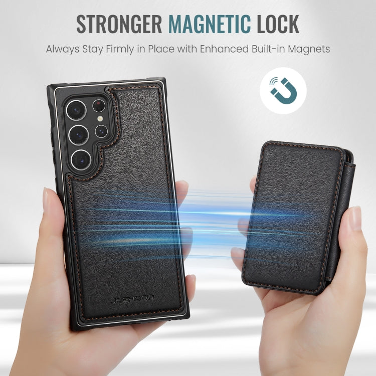 For Samsung Galaxy S22 Ultra 5G JEEHOOD J05 Business Magnetic Style RFID Leather Phone Case(Black)