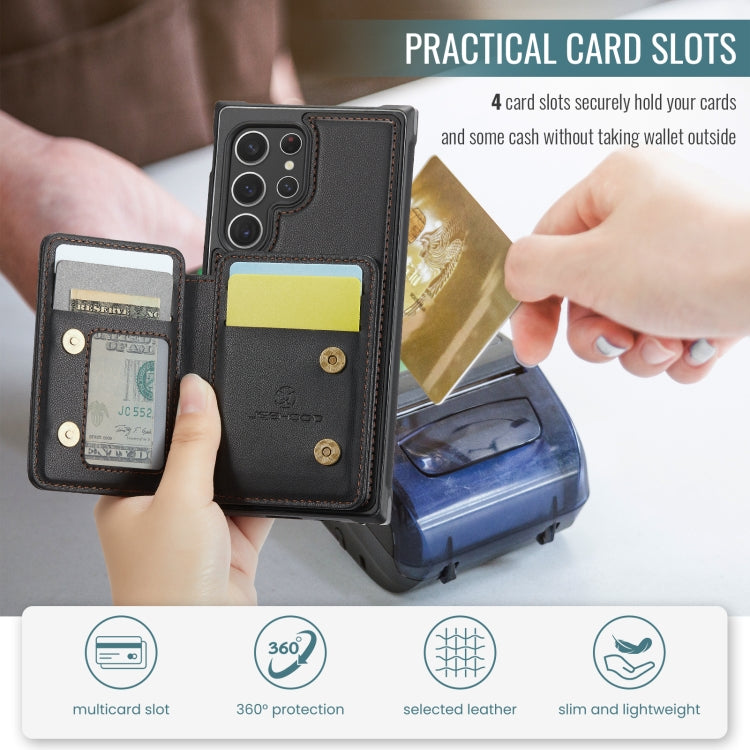 For Samsung Galaxy S22 Ultra 5G JEEHOOD J05 Business Magnetic Style RFID Leather Phone Case(Black)