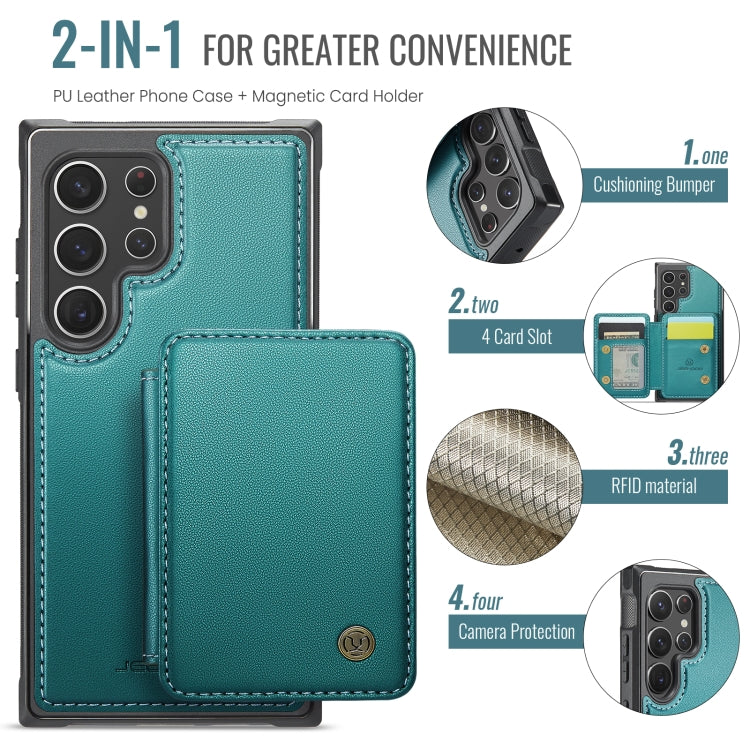 For Samsung Galaxy S22 Ultra 5G JEEHOOD J05 Business Magnetic Style RFID Leather Phone Case(Blue Green)