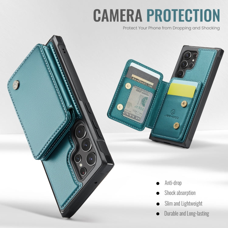 For Samsung Galaxy S22 Ultra 5G JEEHOOD J05 Business Magnetic Style RFID Leather Phone Case(Blue Green)