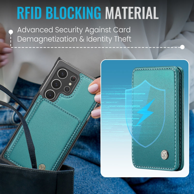 For Samsung Galaxy S22 Ultra 5G JEEHOOD J05 Business Magnetic Style RFID Leather Phone Case(Blue Green)