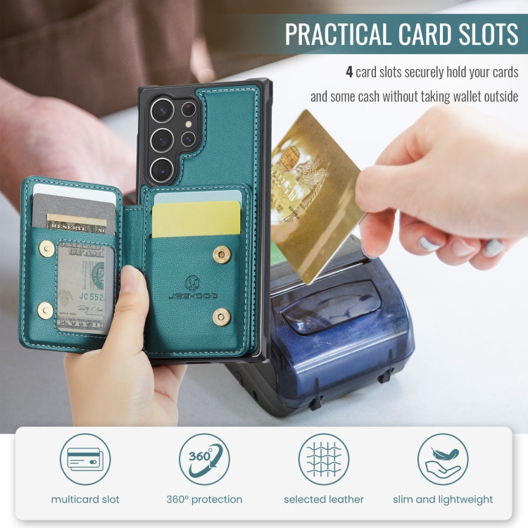 For Samsung Galaxy S23 Ultra 5G JEEHOOD J05 Business Magnetic Style RFID Leather Phone Case(Blue Green)