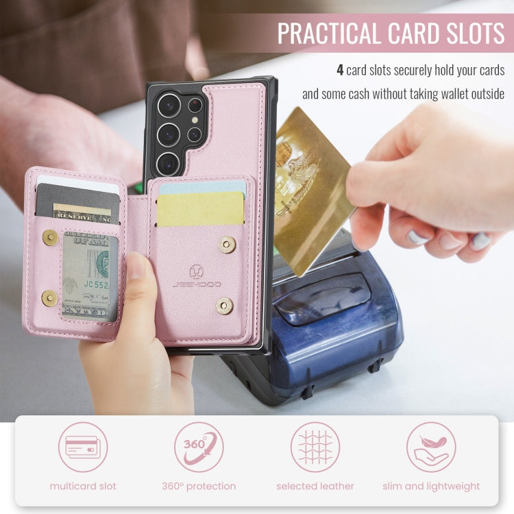 For Samsung Galaxy S23 Ultra 5G JEEHOOD J05 Business Magnetic Style RFID Leather Phone Case(Pink)