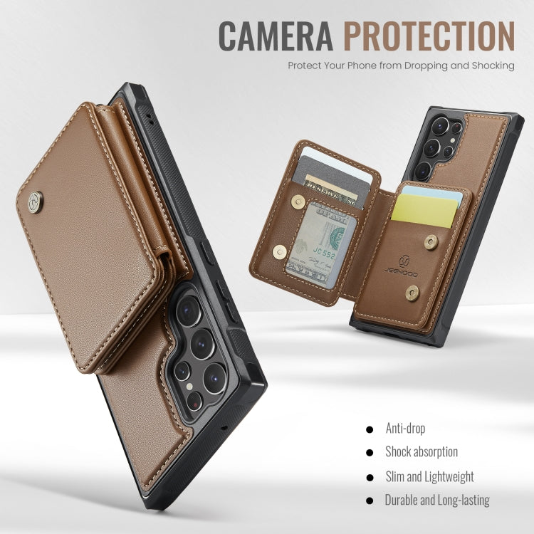 For Samsung Galaxy S23 Ultra 5G JEEHOOD J05 Business Magnetic Style RFID Leather Phone Case(Brown)