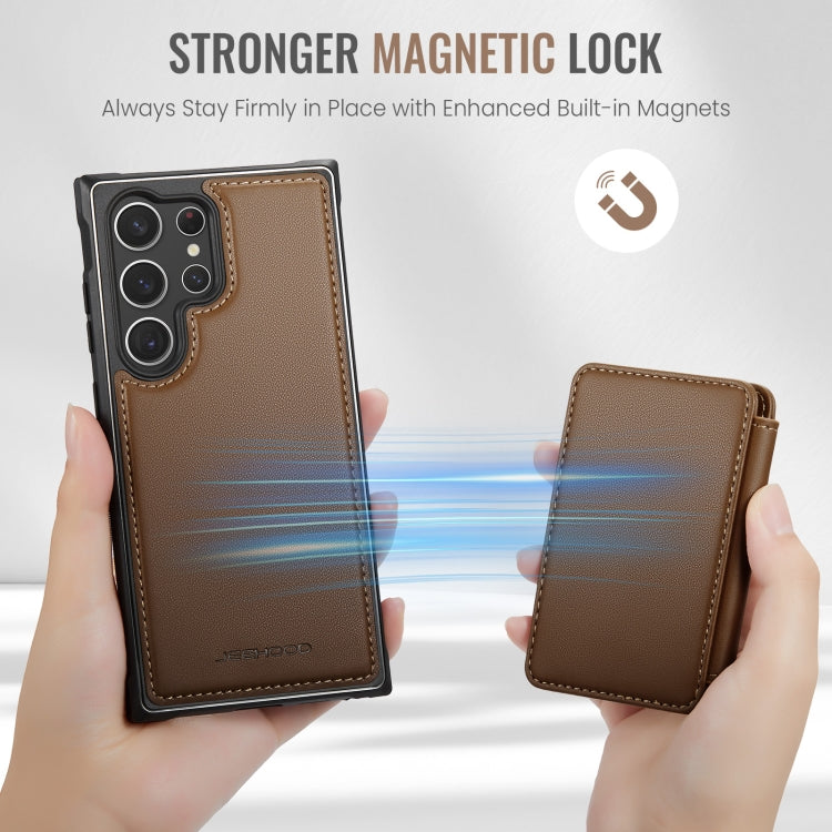 For Samsung Galaxy S23 Ultra 5G JEEHOOD J05 Business Magnetic Style RFID Leather Phone Case(Brown)