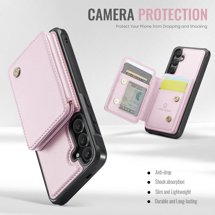 For Samsung Galaxy S24 5G JEEHOOD J05 Business Magnetic Style RFID Leather Phone Case(Pink)
