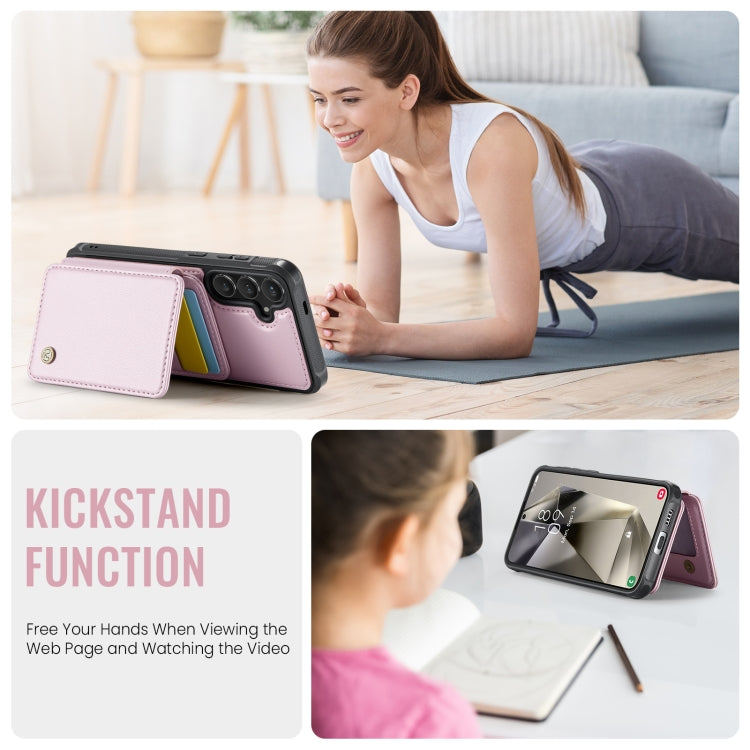 For Samsung Galaxy S24 5G JEEHOOD J05 Business Magnetic Style RFID Leather Phone Case(Pink)