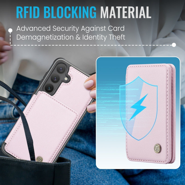 For Samsung Galaxy S24 5G JEEHOOD J05 Business Magnetic Style RFID Leather Phone Case(Pink)