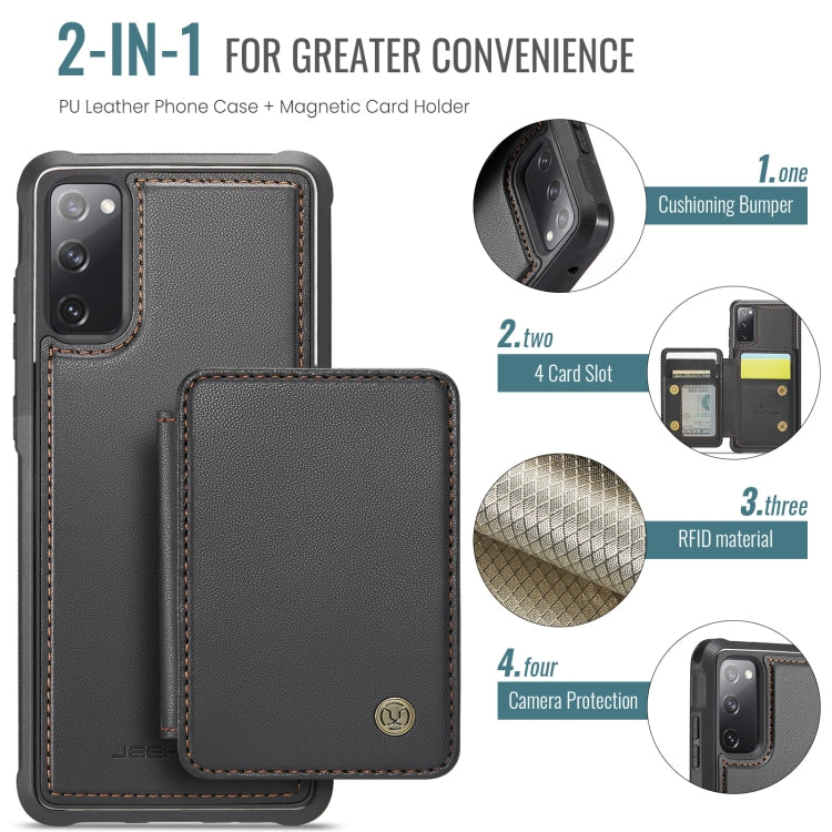 For Samsung Galaxy S20 FE JEEHOOD J05 Business Magnetic Style RFID Leather Phone Case(Black)