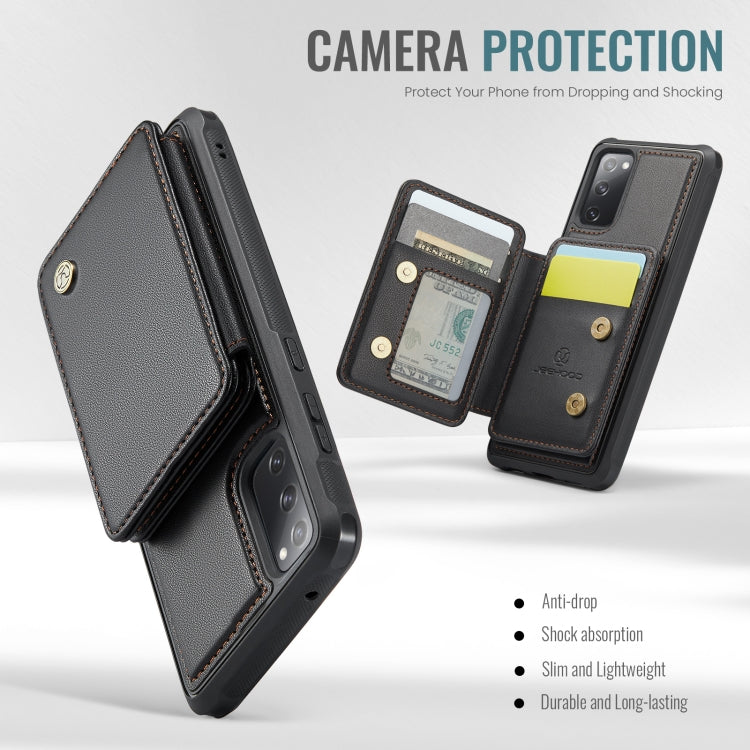 For Samsung Galaxy S20 FE JEEHOOD J05 Business Magnetic Style RFID Leather Phone Case(Black)