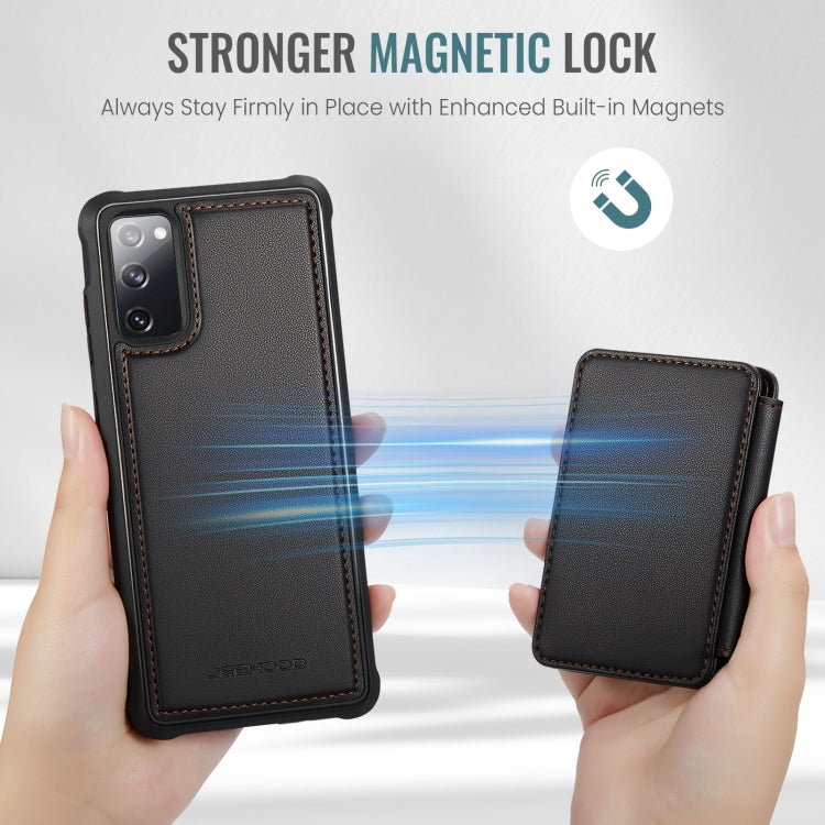 For Samsung Galaxy S20 FE JEEHOOD J05 Business Magnetic Style RFID Leather Phone Case(Black)