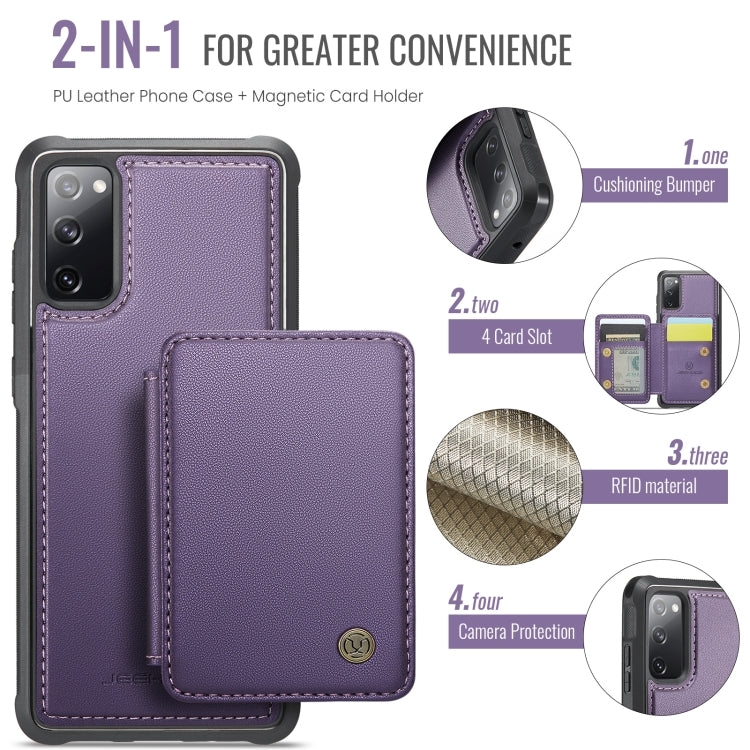 For Samsung Galaxy S20 FE JEEHOOD J05 Business Magnetic Style RFID Leather Phone Case(Purple)