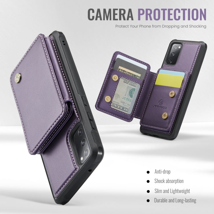 For Samsung Galaxy S20 FE JEEHOOD J05 Business Magnetic Style RFID Leather Phone Case(Purple)