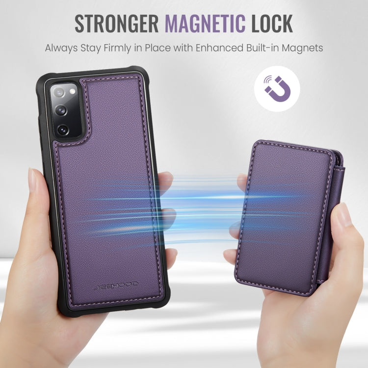 For Samsung Galaxy S20 FE JEEHOOD J05 Business Magnetic Style RFID Leather Phone Case(Purple)