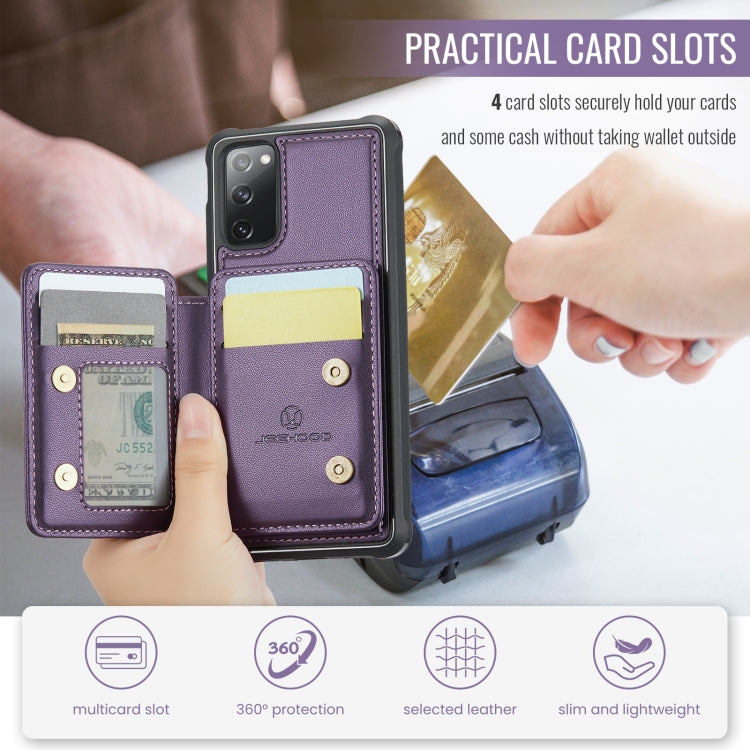 For Samsung Galaxy S20 FE JEEHOOD J05 Business Magnetic Style RFID Leather Phone Case(Purple)