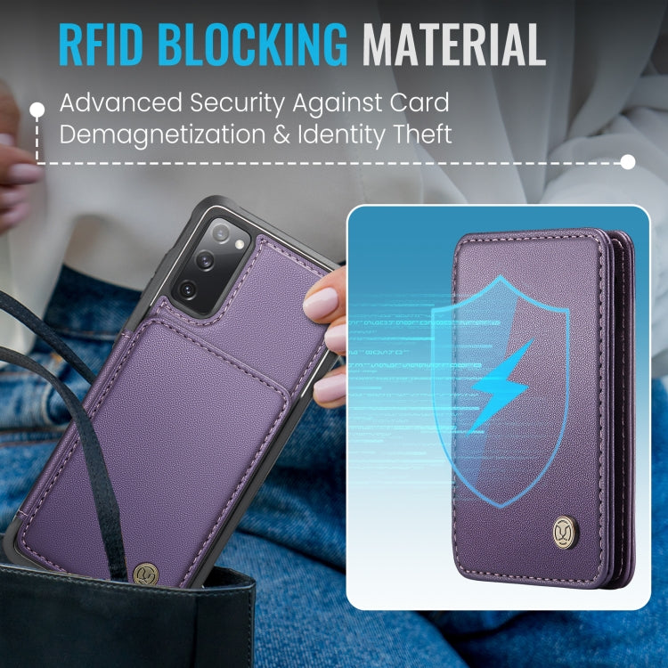 For Samsung Galaxy S20 FE JEEHOOD J05 Business Magnetic Style RFID Leather Phone Case(Purple)