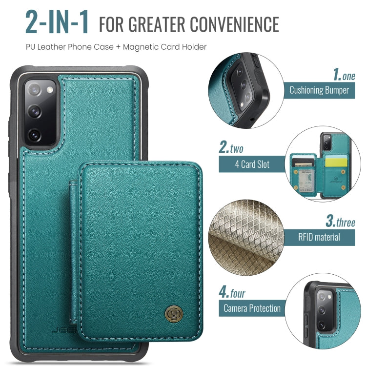 For Samsung Galaxy S20 FE JEEHOOD J05 Business Magnetic Style RFID Leather Phone Case(Blue Green)