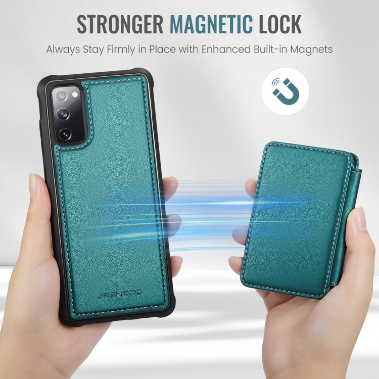 For Samsung Galaxy S20 FE JEEHOOD J05 Business Magnetic Style RFID Leather Phone Case(Blue Green)