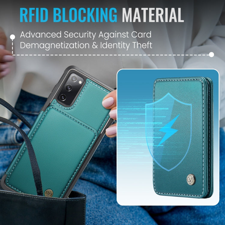 For Samsung Galaxy S20 FE JEEHOOD J05 Business Magnetic Style RFID Leather Phone Case(Blue Green)